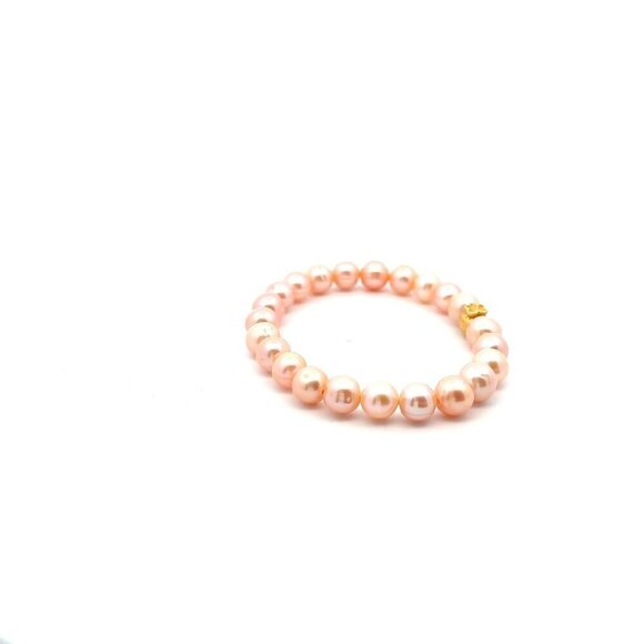 24K Gold Money Bag Lucky Charm Bracelet Freshwater Pink Pearls 7-8mm - Picture 7 of 7